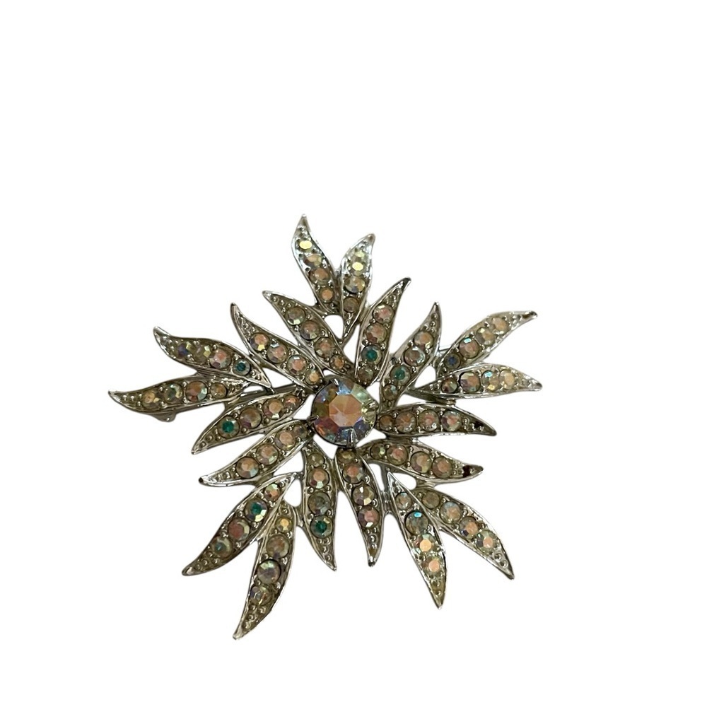 Vintage Sarah Coventry Brooch Aurora Borealis Starburst Silver-Tone